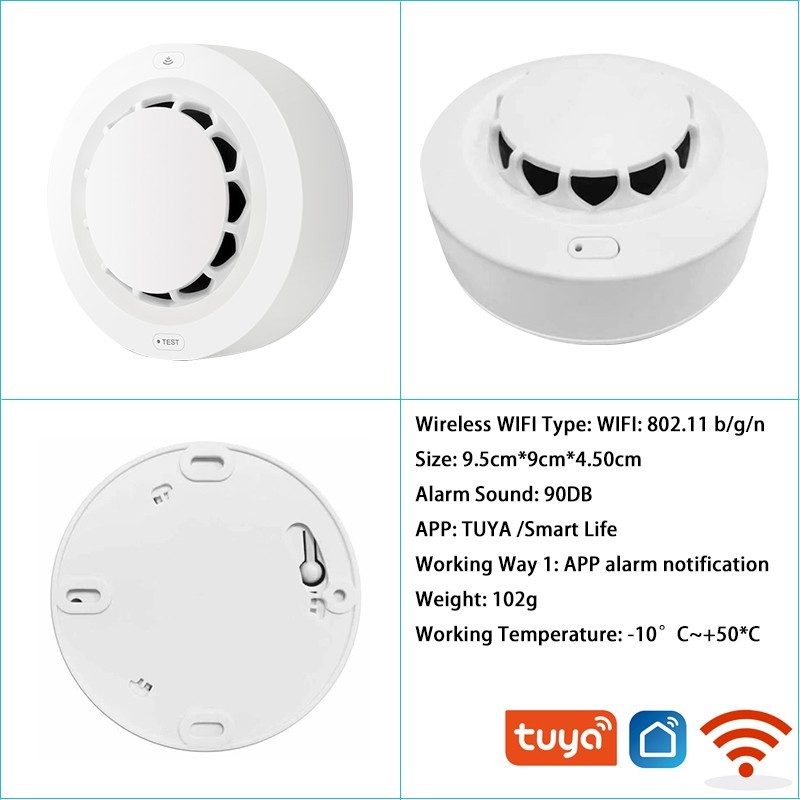 Tuya WiFi Smart Smoke Sensor Detector Smart Home Fire Alarm Smoke Detector WiFi Fire Protection Security Alarm Smart Life APP