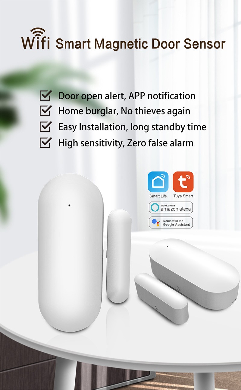 Aubess Tuya Smart WiFi Door Sensor Compatible with Alexa/Google Home/Smart Life APP Door Open/Closed Security Alarm Detector