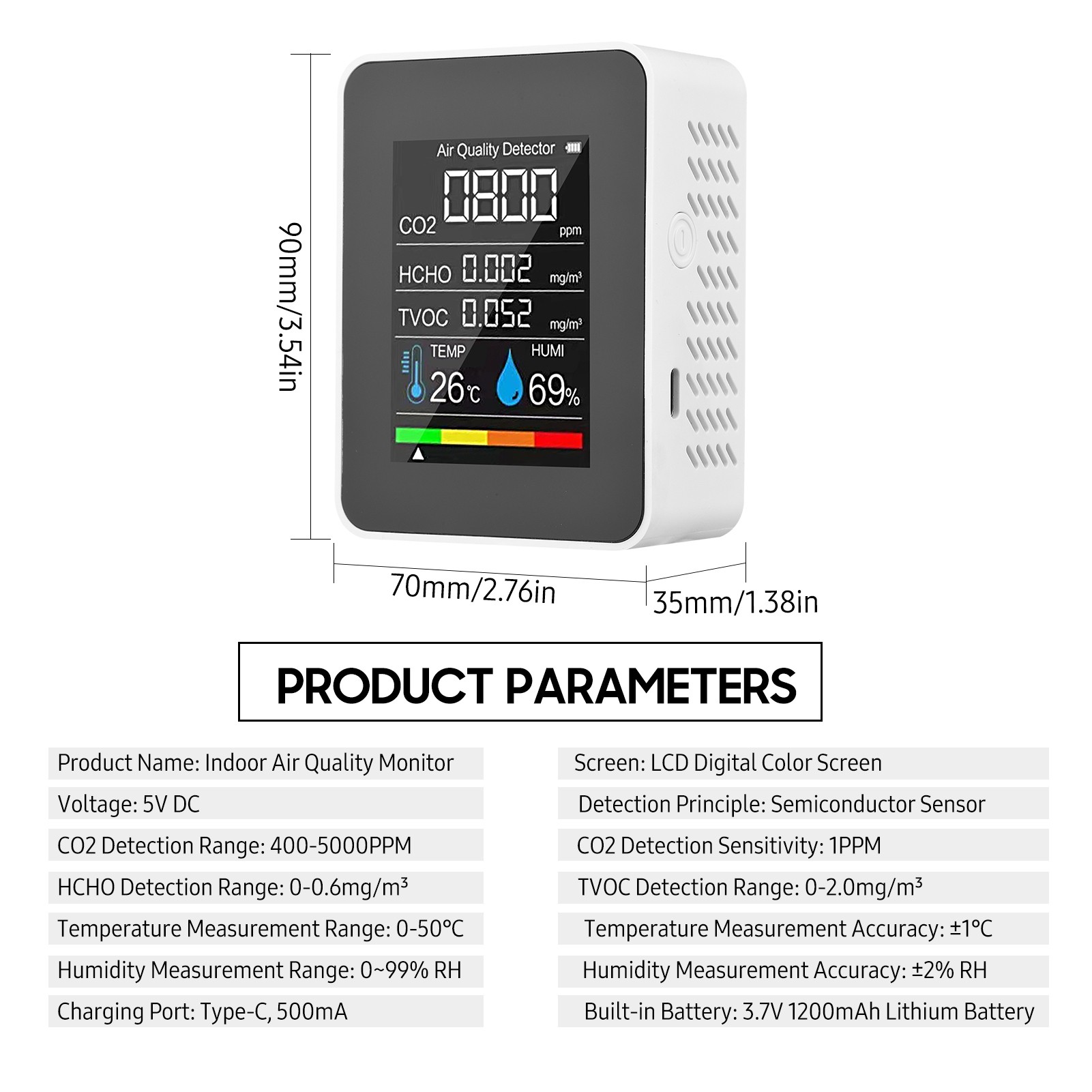 5 In 1 Formaldehyde Hcho Tvoc Tester Co2 Sensor Air Quality Monitor Indoor Detector