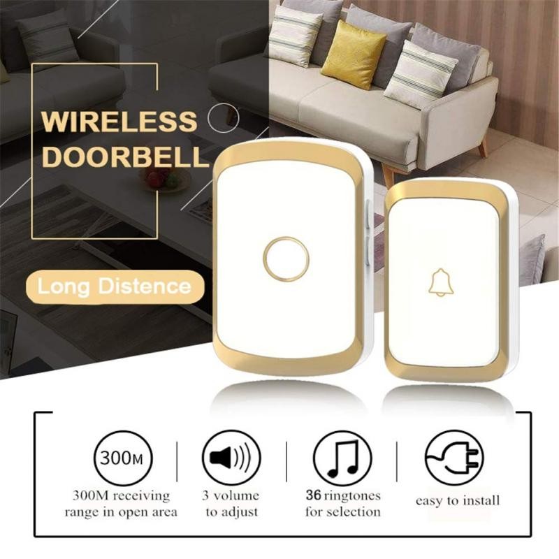 Intelligent Home Security Wireless Doorbell Waterproof AC 100-240V 300M Range Flash Doorbell for Home Office Smart Life