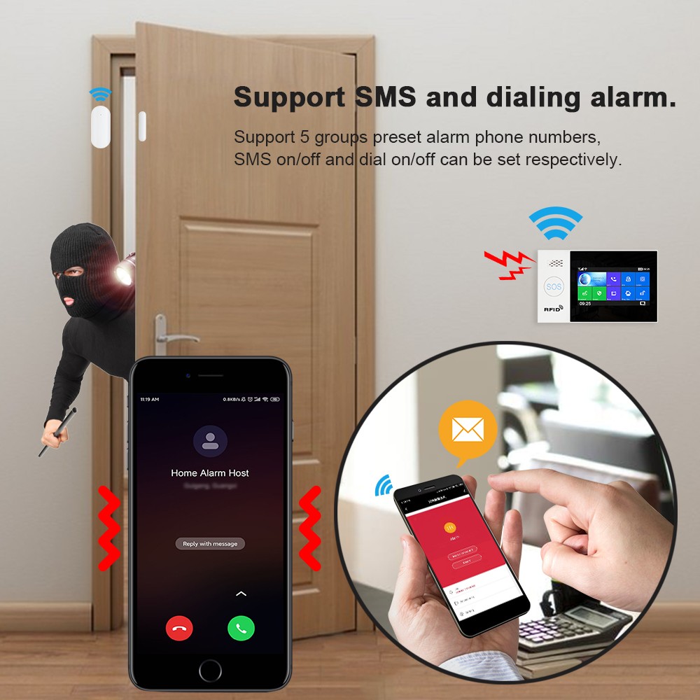 2022 Tuya WiFi GSM Home Security Protection Smart Alarm System Touch Screen Burglar Kit Mobile APP Remote Control RFID Arm and