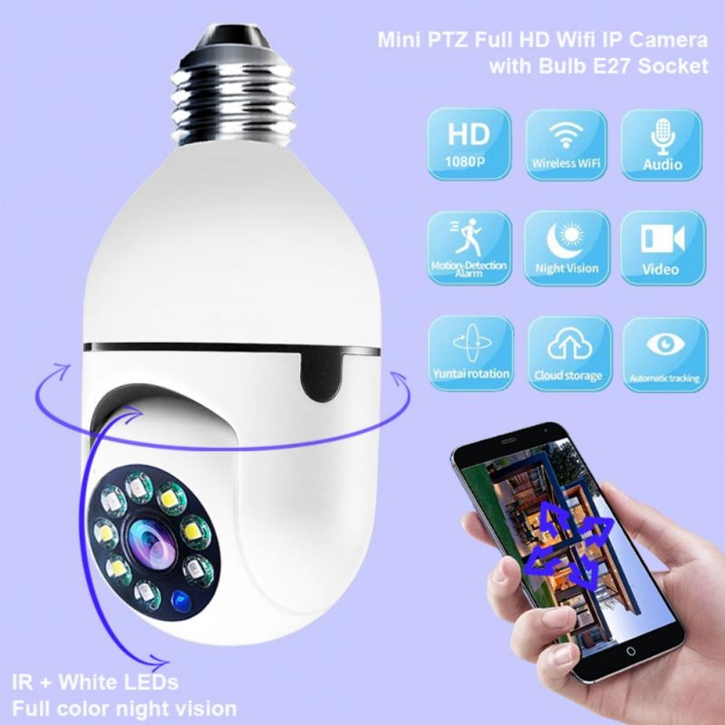 E27 Smart Surveillance 1080P PTZ Camera Wifi Motion Camera Auto Tracking Two Way Talking Full Color Night Vision CCTV Camera