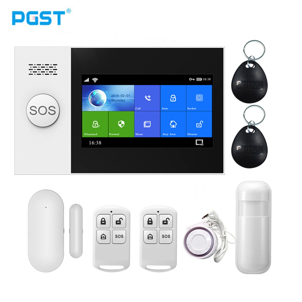 2022 PGST PG107 Tuya Alarm System 4.3 inch Screen WIFI GSM GPRS Home Security Burglar With PIR Motion Sensor Fire Smoke Detector