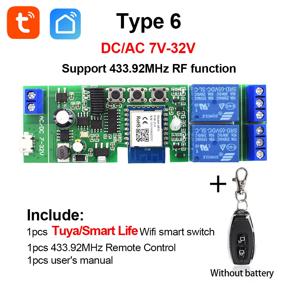 WiFi Smart Garage Door Receiver RF Door Remote Control Tuya/Smart Life/eWeLink APP Controller with Alexa Google Home