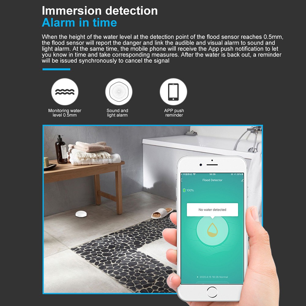 Tuya Smart Home WiFi Water Leak Alarm Zigbee Bypass Safety Alarm System Protection Work with Alexa Google Smart Life