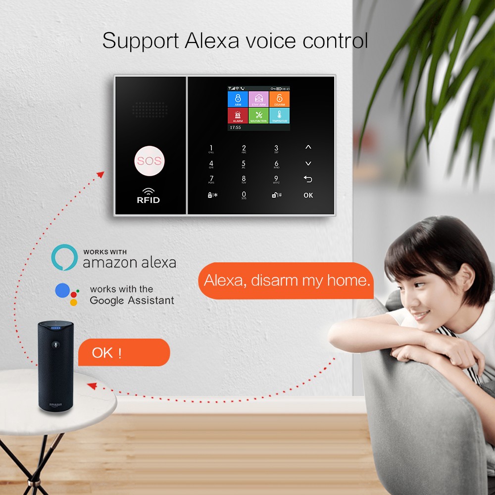 2022 HEVA Home Security Alarm System GSM WIFI Tuya Smart Life App Control Burglar Alarm Kit with Door Sensor Work with Alexa