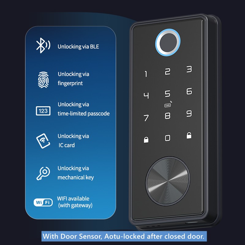 2022 RAYKUBE T1 Black Electronic Smart Door Lock With Biometric Fingerprint Smart Card Password Key Unlock Keyless Door Lock