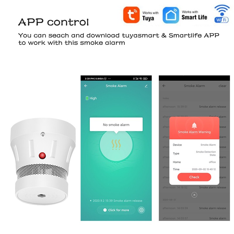 Smart Poisoning Smoke Leak Warning Alarm Detector Wireless WiFi 2.4GHz Tuya Alert Zigbee Device Fire School Office Protection