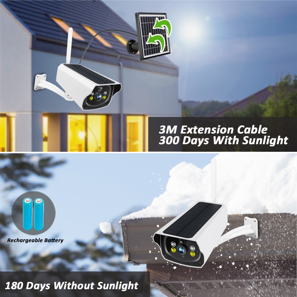 1080P WiFi Outdoor Wireless Camera Security Camera Solar Panel Battery Powered Bullet Camera Night Vision Human Detection