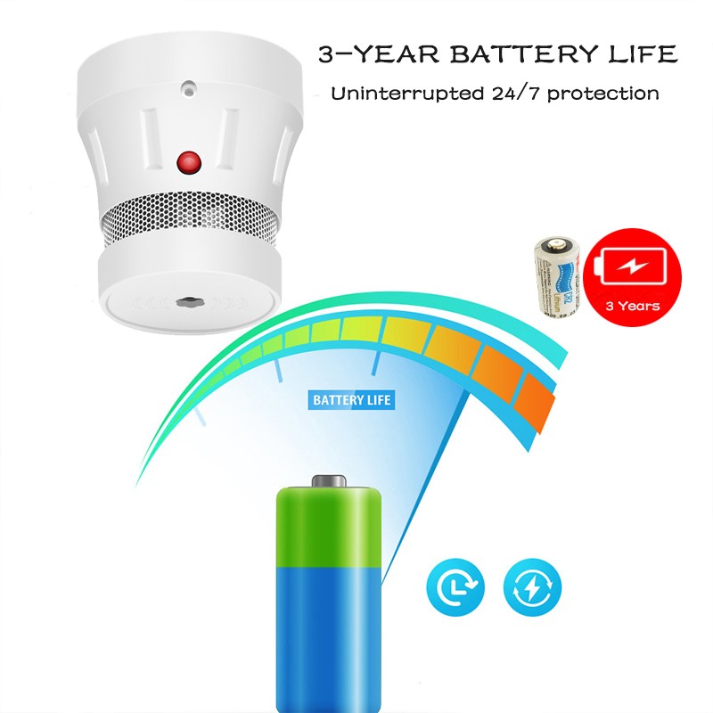 3 Years Battery Powered Smoke Detector Sensor Fire Alarm Home Protection System Firefighters Zigbee WiFi Tuya App Control