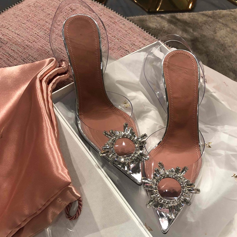 Transparent PVC Sandals Women Pointed Crystal Cup Clear High Heel Stiletto Sexy Pumps Summer Shoes Peep Toe Women Pumps Size 43