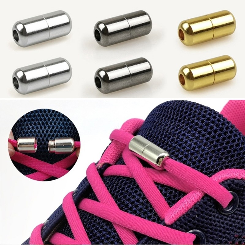 10pcs Elastic Laces Clasps Metal Capsule Lock Buckles Tip Ends No Tie Shoelaces Tieless Elastic Lazy Shoelace Accessories fo