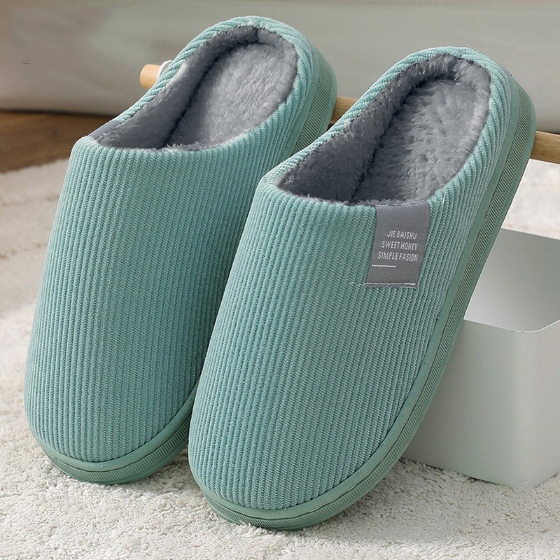 Men Slippers Solid Color Autumn And Winter Home Slippers For Men Warm Indoor Beadroom Slides Men Stripe Cotton Slippers