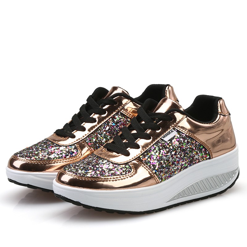 Women Casual Glitter Shoes Mesh Flat Shoes Ladies Sequins Vulcanized Shoes Lace Up Sneakers Outdoor Running Shoes 2021