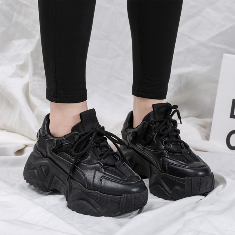 Rimocy Fashion Platform Chunky Sneakers For Women Thick Bottom Black Vulcanize Shoes Woman 2022 Spring Ladies Mesh Sneakers