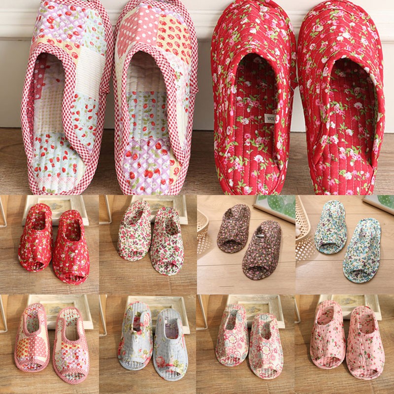 Small floral slippers pastoral fabric soft-soled household cotton slippers warm breathable non-slip light beautiful cotton slippers