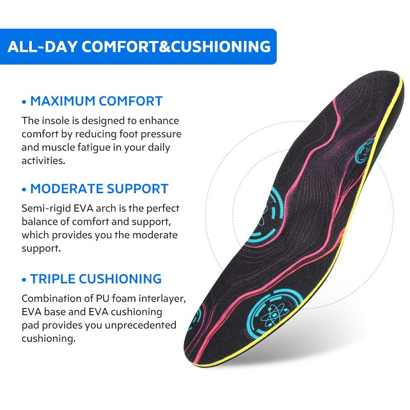 3ANGNI Orthotic Shoe Insoles Arch Support Heel Cushion for Plantar Fasciitis Full Length Orthotic Insoles Relief Foot Pain