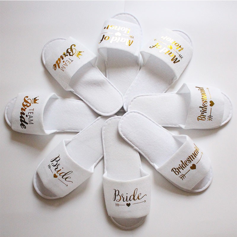 Guest Slipper Hotels Wedding Party Maid of Honor Bridesmaid Slippers Hotel Travel Spa Shoes New Gold Glitter Letter Flip Flop