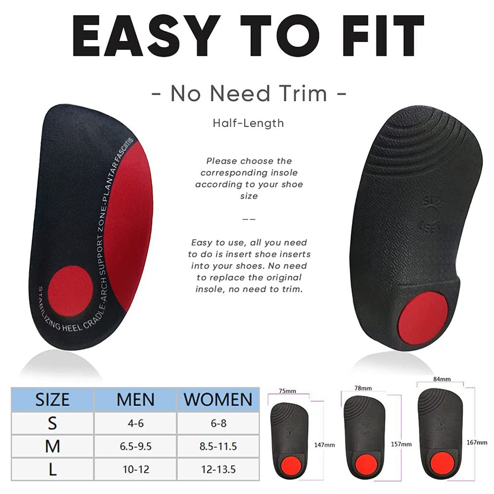 NOIPACE 3/4 Length Orthotic Shoe Inserts Women Men Orthotic High Arch Support Insoles for Flat Feet Relief Heel Spur Pain