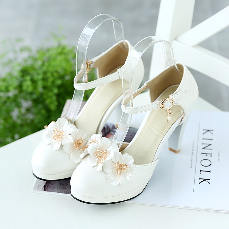 2022 women sandals large size 22-26.5cm japan and south korea stiletto high heels rhinestone flower buckle mary jane shoes