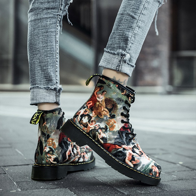 Women's shoes street fashion couples shoes high quality graffiti printing Martin boots outdoor ankle boots casual shoes for women