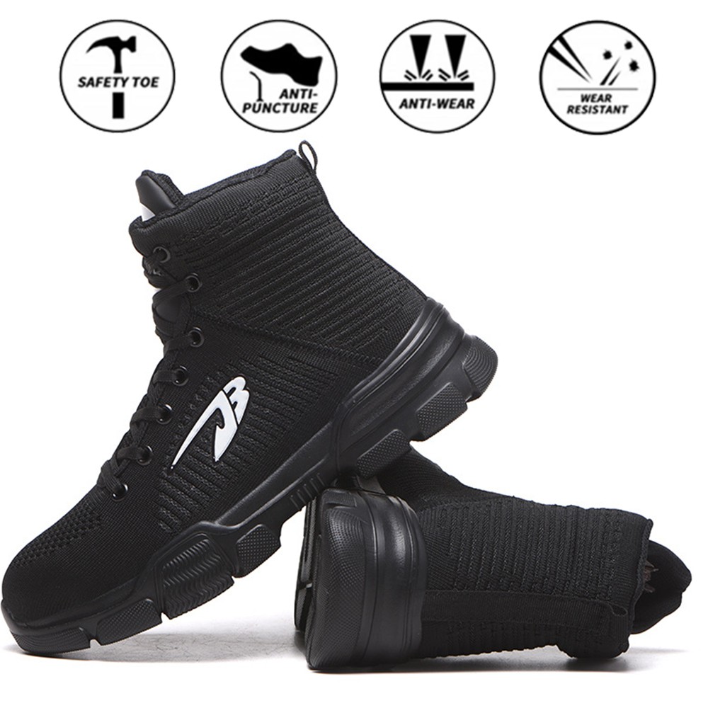 All Seasons Breathable Safety Shoes Steel Toe Cap Sneakers Large Size High Top Puncture-Proof Protective Work Shoes