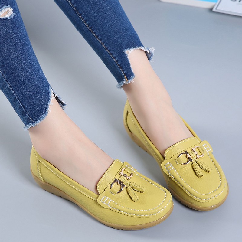 2022 women leather shoes flats women's shoes slip on loafers mother moccasins shoes female casual shoes boat shoes size 35-44