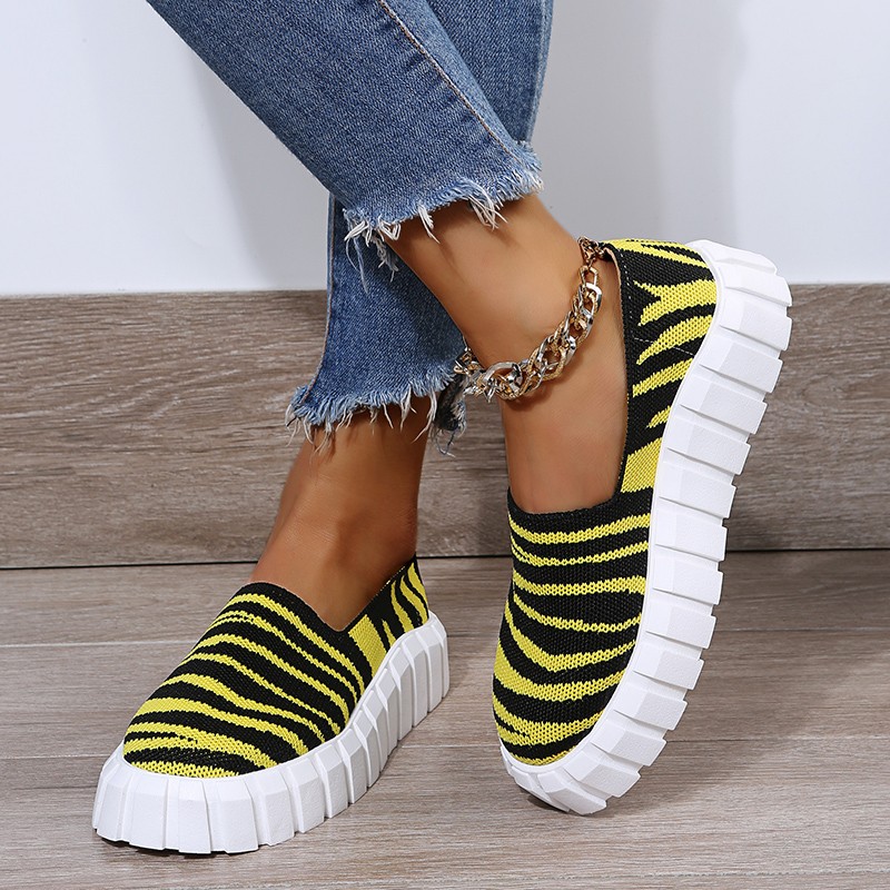 Rimocy Chunky Platform Knitting Flats Women Striped Slip-on Thick Sole Casual Shoes Woman Plus Size Spring Rome Walking Shoes