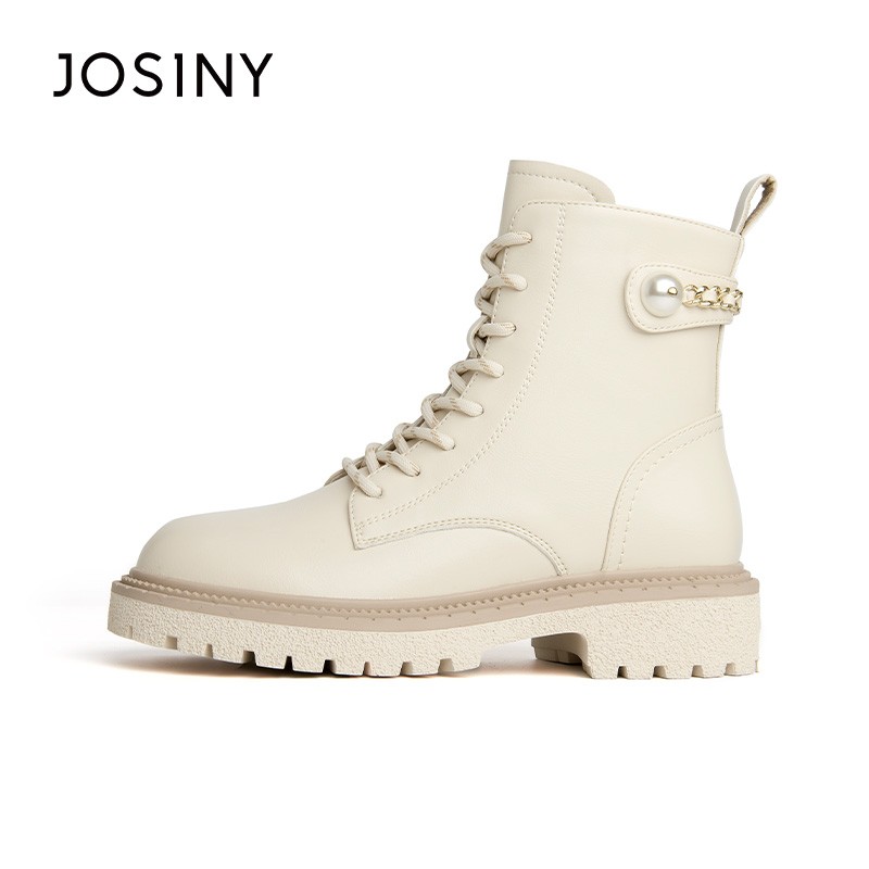 JOSINY platform ankle boots for women warm boots martin pu leather botas zipper ladies shoes pearl decoration