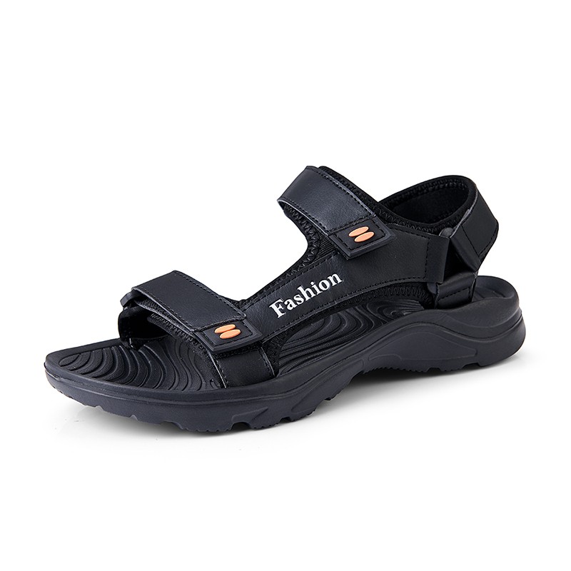 Black Leather Sandals for Men Non-slip Outdoor Walking Walking Fashion Man Plus Size 39-46 Gladiator Rubber Shoes 2022 Summer New