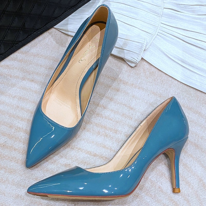 Women Classic Wedding Bridal Shoes Pointed Toe 6cm Thin Pumps High Heel Red Blue White Patent Leather Lady Pumps Big Size O0010