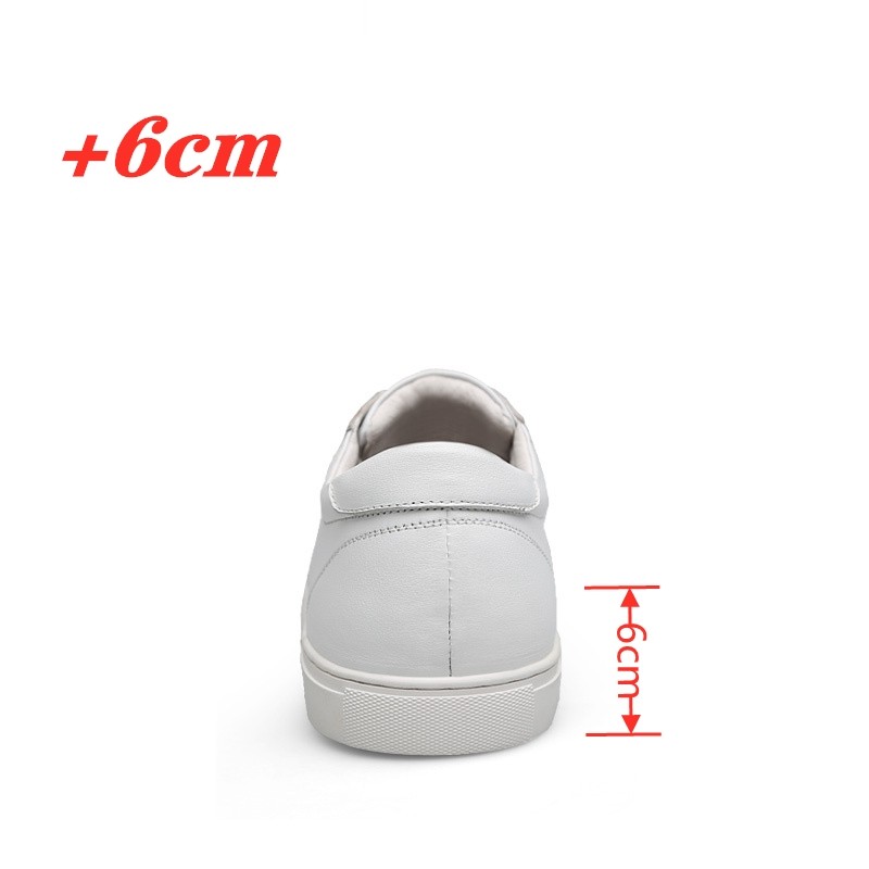 White Genuine Leather Shoes Men Sneakers Man Elevator Shoes Height Increasing Insoles High Heel Shoes 5-6cm Tall Shoes