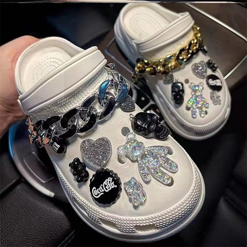 Cute Crocs Charms Luxury Designer Rhinestone Bling Pearl Chain for Croc Shoe Flower Accessories Gift for Clog Girl