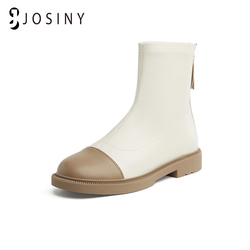 JOSINY 2022 New Winter Shoes For Women PU Leather Zipper Ankle Boot Mixed Color Ladies Round Toe Fashion Shoes