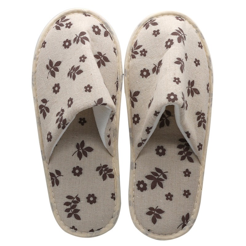 Hotel Travel Spa Disposable Slippers Cute Printed Linen Guest Slippers Home Room New Beauty Salon Slippers Women Slippers Hot