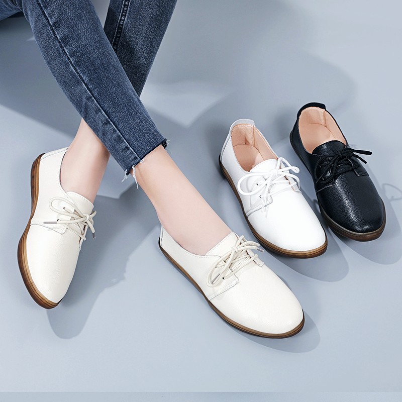 Women Genuine Leather Loafers Women Casual Shoes Comfortable Flat Shoes Casual Ladies Slip On Vulcanized Shoes Office Shoes 41