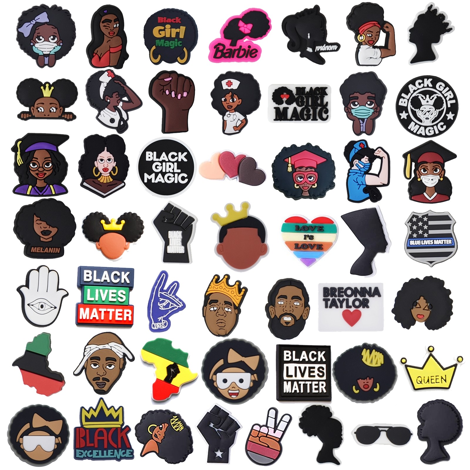 50pcs in random black man soft PVC cartoon shoe ornament wholesale shoes decoration accessories for kids