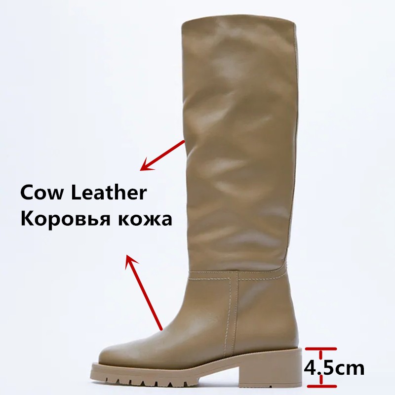 FEDONAS 2022 Za Ins Hot Women Full Cow Leather Knee High Heel Boots Motorcycle Warm Boots Punk Long Boots Woman Big Size Boots