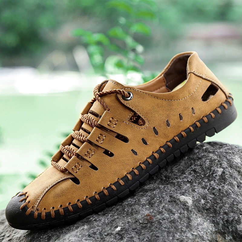 Brand Men Summer Sandals Genuine Breathable Genuine Leather Roman Handmade Casual Fashion Beach Trekking Outdoor Size 38-48