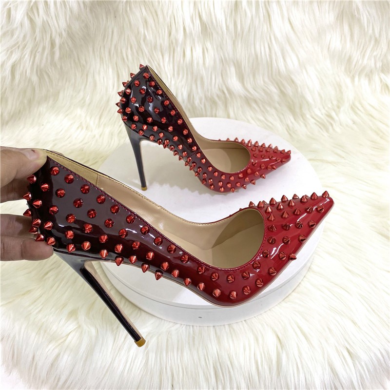 12cm women's fashion sexy all rivet pointed high heels, Italian gradient high heels, night party occasion customizable 33-