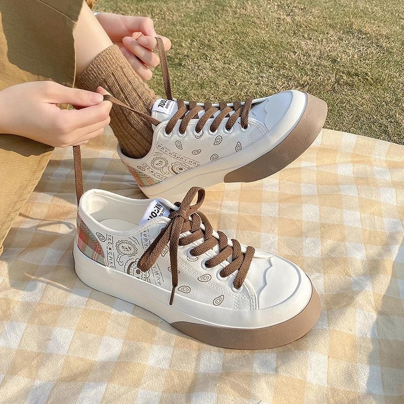 bandana shoes summer 2022 fashion patchwork plaid women casual espadrilles students daily wear lace up canvas sneakers