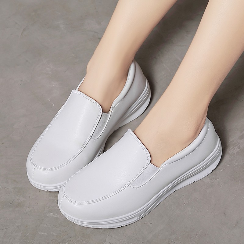 womens walking shoes loafers wedges slip on shake shoes thick bottom comfortable nurse work shoes white