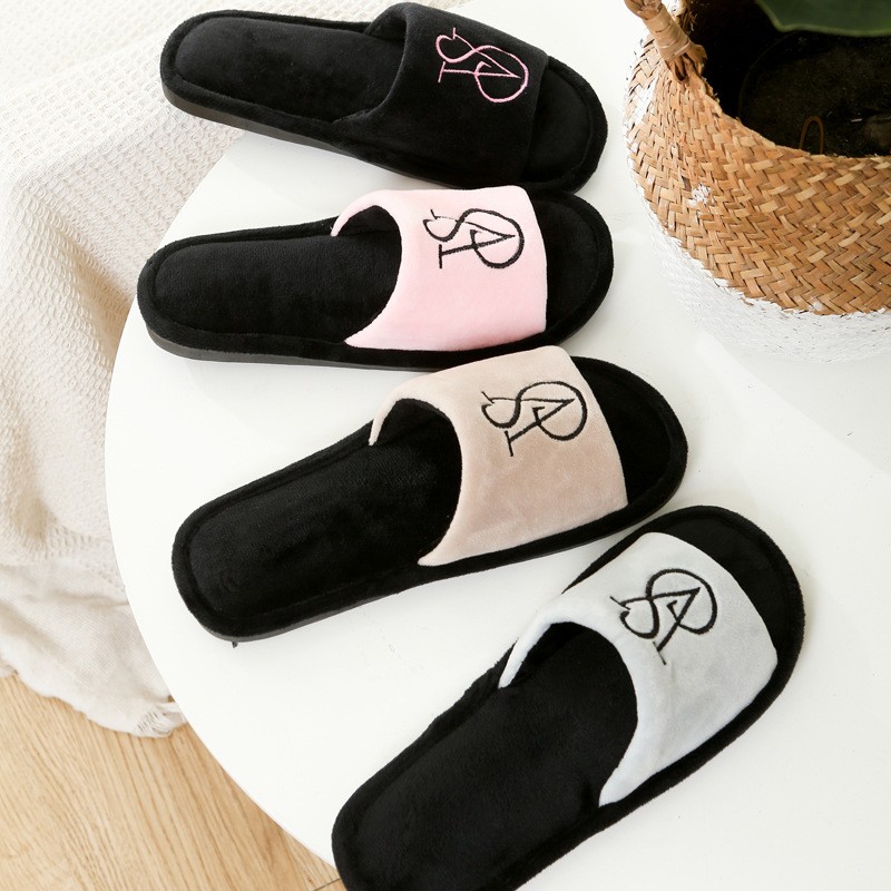 Spring/Autumn fur slippers letter non-slip new couple home floor cotton slippers men large size slippers