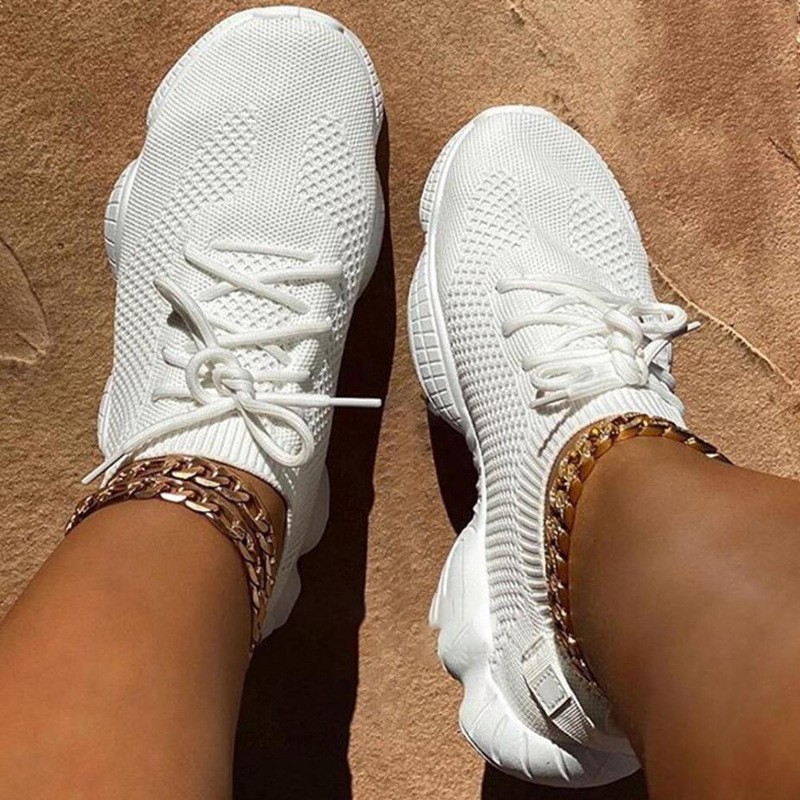 Women platform sneakers sock shoes summer breathable cross-tie air mesh round toe fashion casual sports lace up 2021 girl female