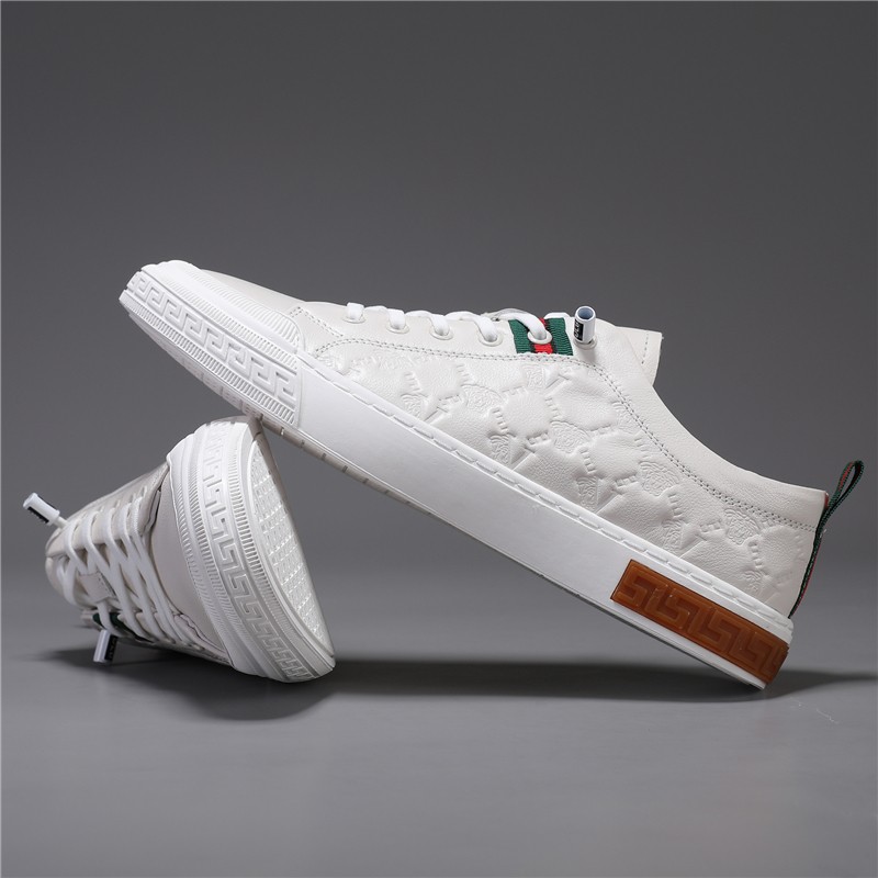 High quality men's leather shoes luxury brand casual and comfortable men's shoes lace-up flat shoes white sneakers