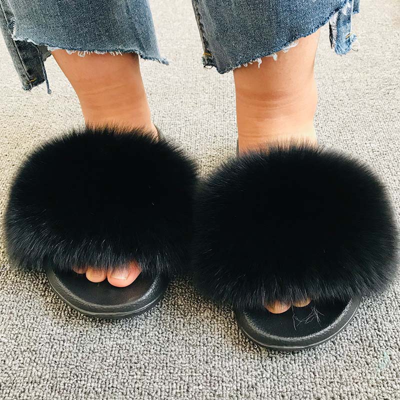 Natural Fur Slippers Women Home Fluffy Slippers House Furry Slides Luxury Summer Flip Flops with Real Fur Wholesale Dropshipping