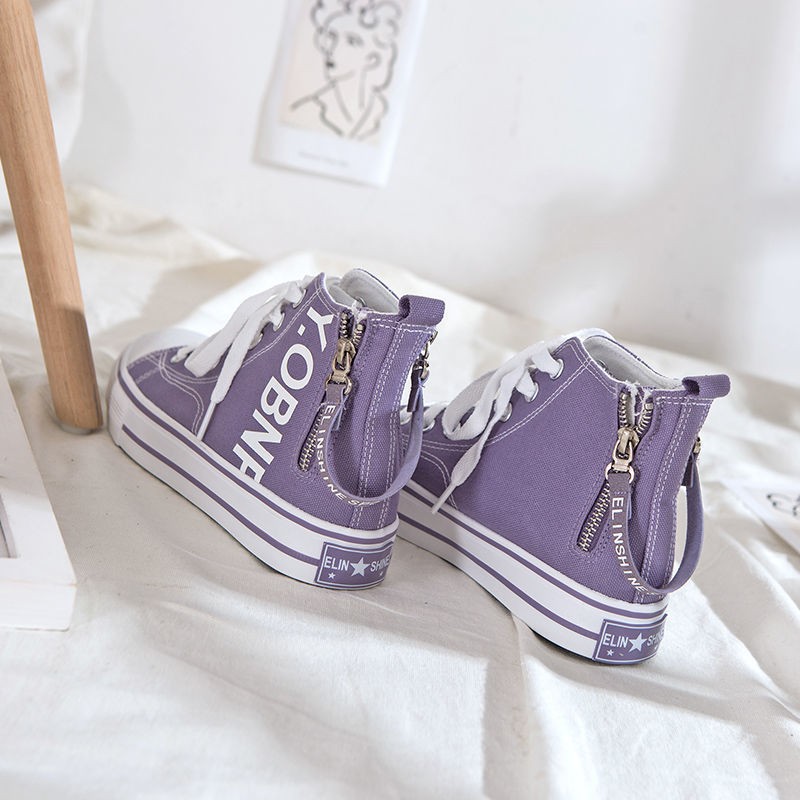 Korean Fashion High Quality Women's Canvas Shoes Purple Side Zipper Flat Casual Student Ulzzang Harajuku Sneakers Vulcanized Shoes