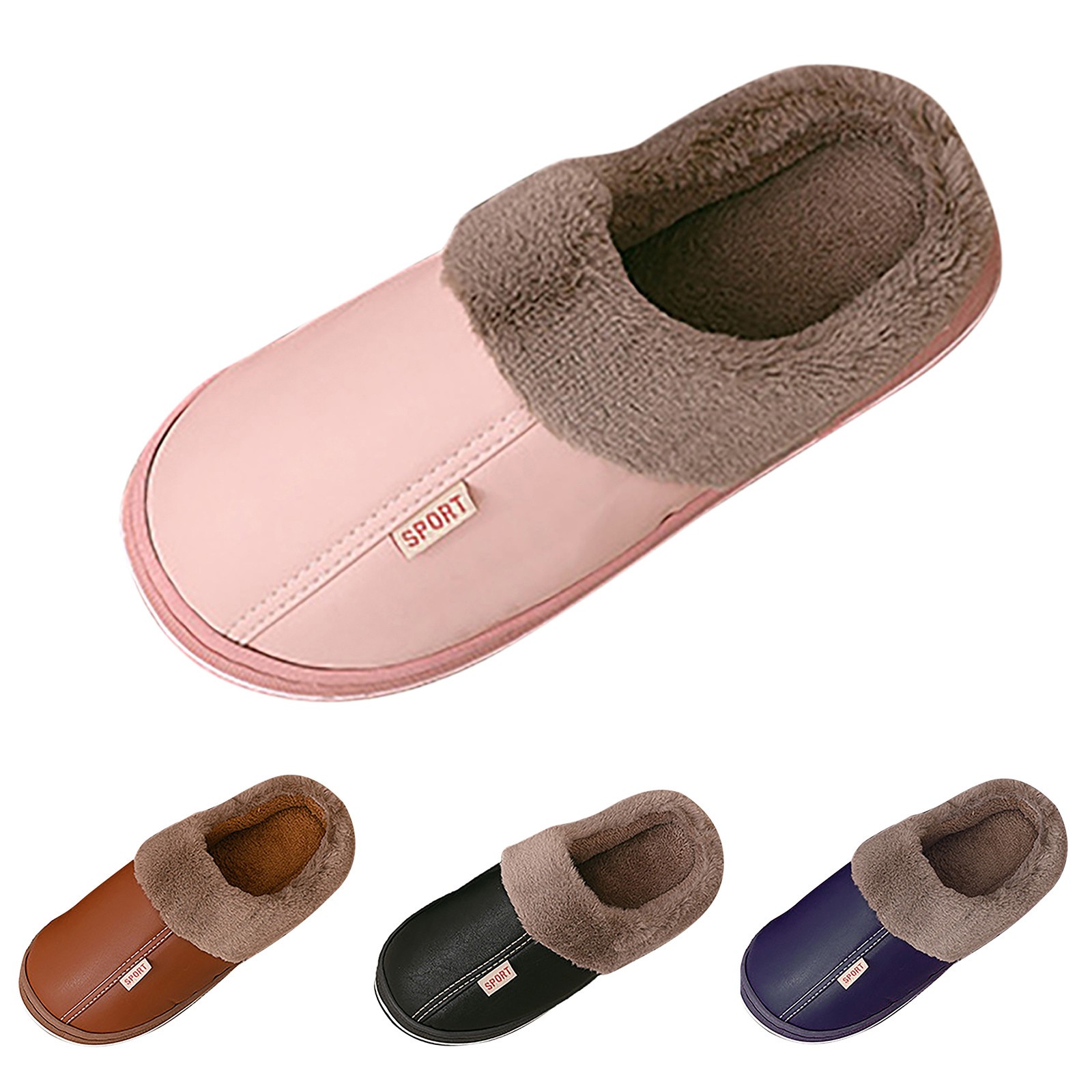 Slippers for women round toe flats plus velvet home indoor slippers for women comfortable winter warm plush non-slip shoes