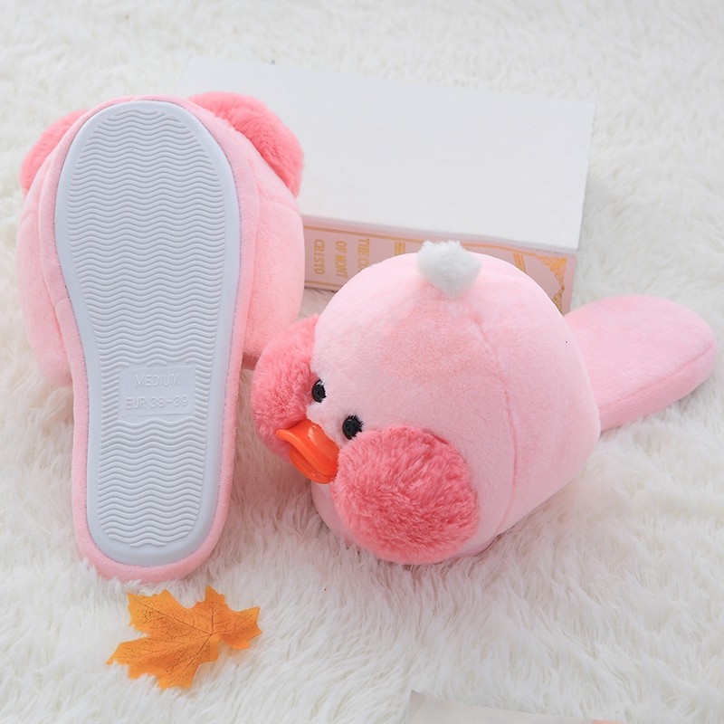 Net red hyaluronic acid little yellow duck slippers women warm plush home indoor non-slip cotton slippers in autumn and winter