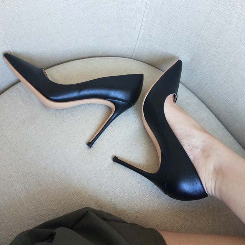 Classic Matte Black 12cm High Heel Shoes Woman Pumps Tacones Pointed Toe Stilettos Sexy Wedding Shoes qkob002 ROVICIYA